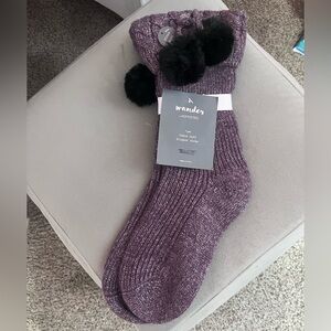 Wander Plum Cable Cuff Slipper Socks